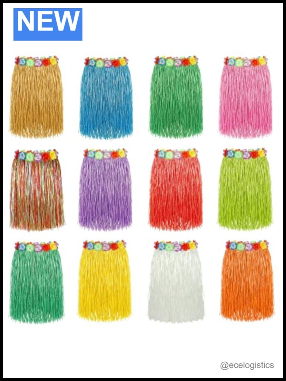 12 Pcs Reusable Hula Party Skirts Grass Luau Costume Adults Elastic Waist